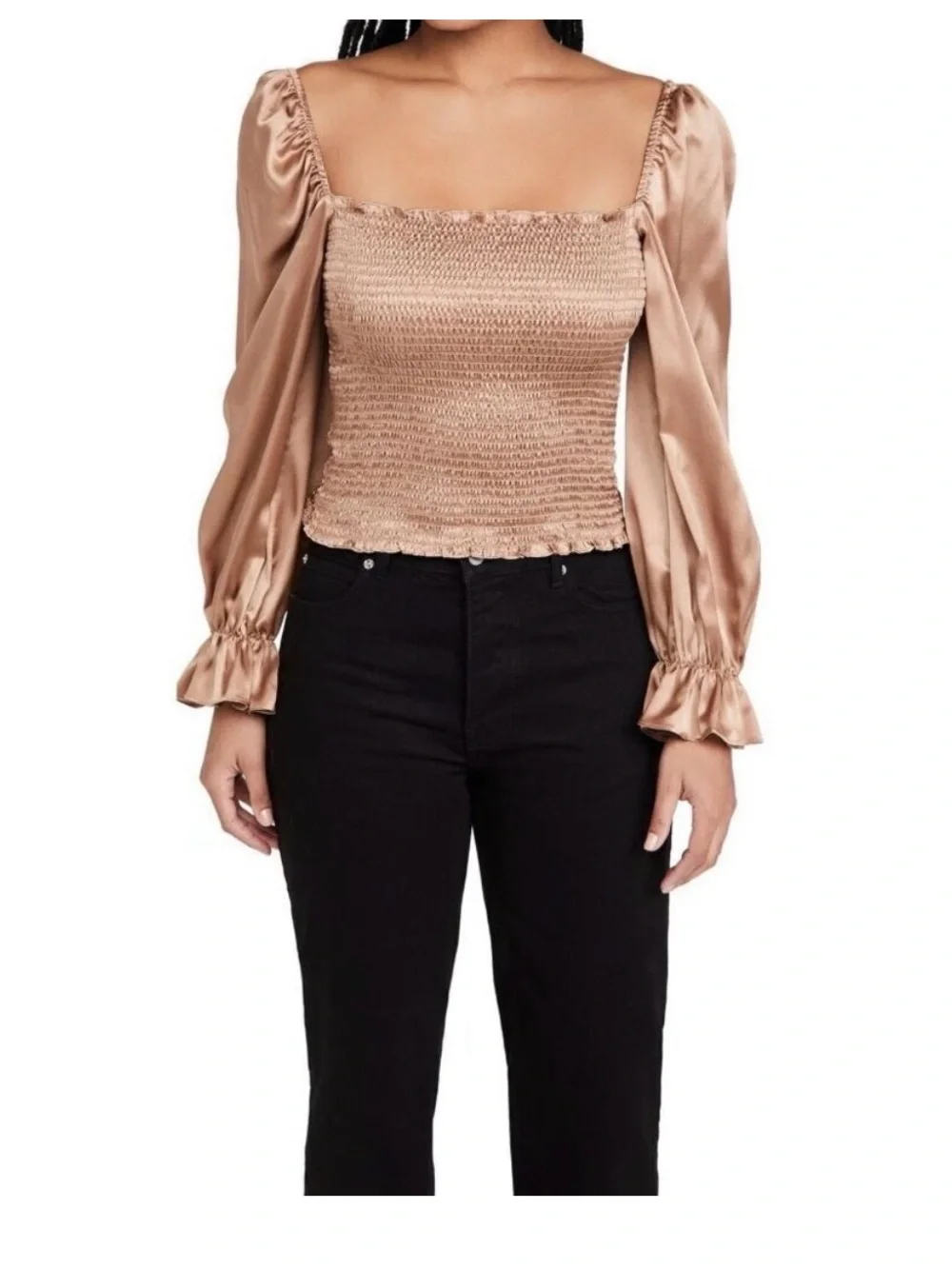 Reformation Champagne Silk Square-Neck Top